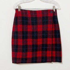 Talbots Petites Red Tartan Plaid Wool Blend Button Wrap Skirt Size 10P